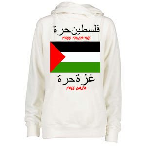 Free Palestine Gaza Arabic Writing Flag Womens Funnel Neck Pullover Hood