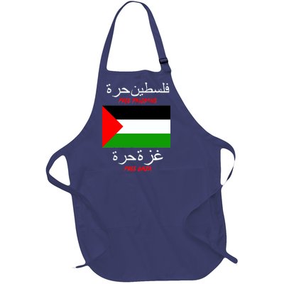 Free Palestine Gaza Arabic Writing Flag Full-Length Apron With Pockets