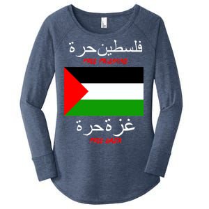 Free Palestine Gaza Arabic Writing Flag Women's Perfect Tri Tunic Long Sleeve Shirt