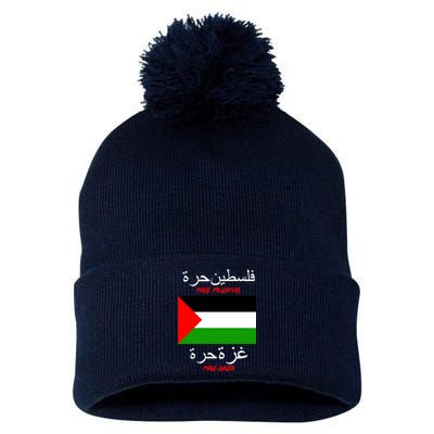 Free Palestine Gaza Arabic Writing Flag Pom Pom 12in Knit Beanie