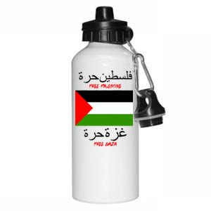 Free Palestine Gaza Arabic Writing Flag Aluminum Water Bottle 