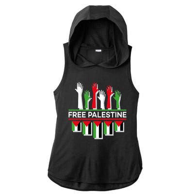 Free Palestine Hands United Ladies PosiCharge Tri-Blend Wicking Draft Hoodie Tank