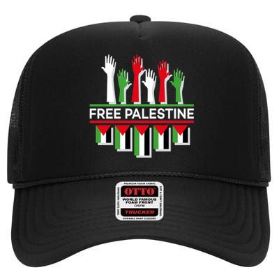 Free Palestine Hands United High Crown Mesh Back Trucker Hat