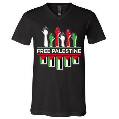 Free Palestine Hands United V-Neck T-Shirt
