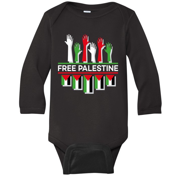 Free Palestine Hands United Baby Long Sleeve Bodysuit