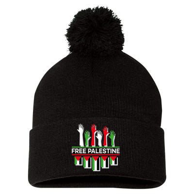 Free Palestine Hands United Pom Pom 12in Knit Beanie