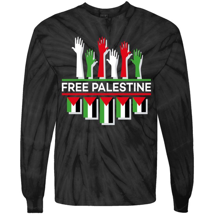 Free Palestine Hands United Tie-Dye Long Sleeve Shirt