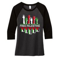 Free Palestine Hands United Women's Tri-Blend 3/4-Sleeve Raglan Shirt