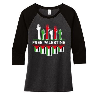 Free Palestine Hands United Women's Tri-Blend 3/4-Sleeve Raglan Shirt