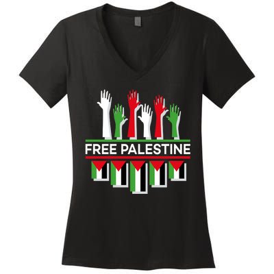 Free Palestine Hands United Women's V-Neck T-Shirt