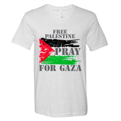 Free Palestine Pray For Gaza Palestinian Flag V-Neck T-Shirt