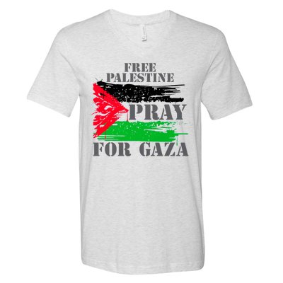 Free Palestine Pray For Gaza Palestinian Flag V-Neck T-Shirt