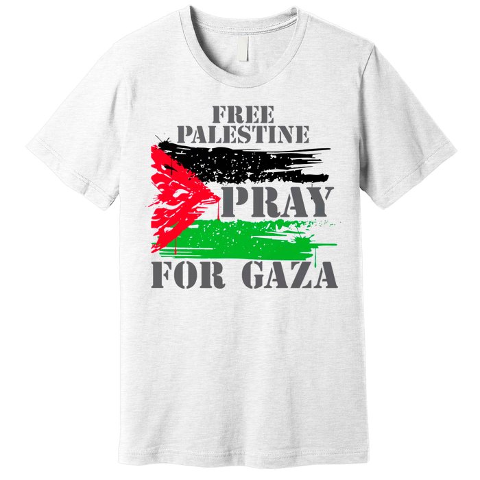 Free Palestine Pray For Gaza Palestinian Flag Premium T-Shirt