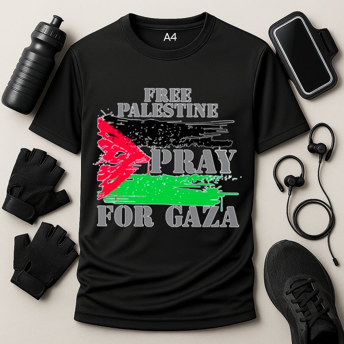 Free Palestine Pray For Gaza Palestinian Flag Cooling Performance Crew T-Shirt