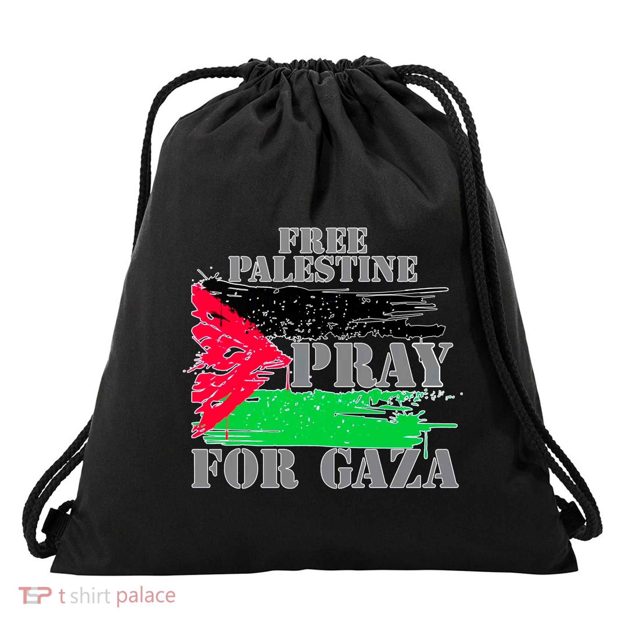 Free Palestine Pray For Gaza Palestinian Flag Drawstring Bag