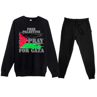 Free Palestine Pray For Gaza Palestinian Flag Premium Crewneck Sweatsuit Set