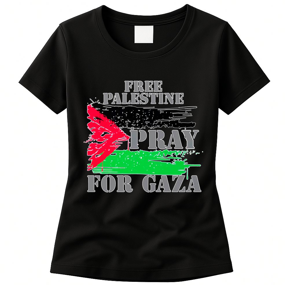 Free Palestine Pray For Gaza Palestinian Flag Womens T-Shirt