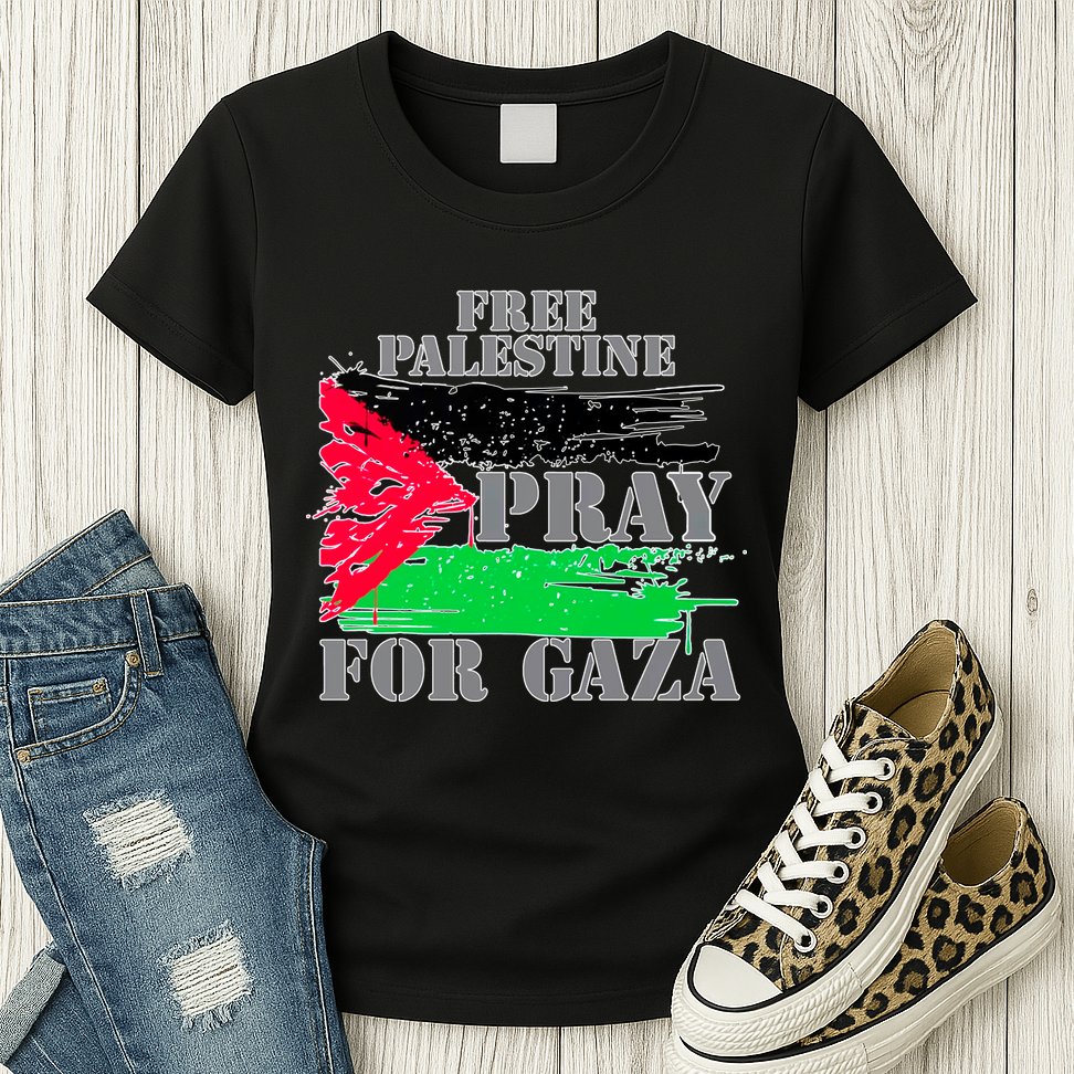 Free Palestine Pray For Gaza Palestinian Flag Womens T-Shirt