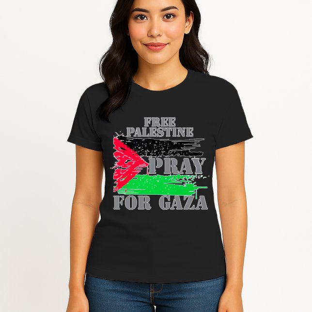 Free Palestine Pray For Gaza Palestinian Flag Womens T-Shirt