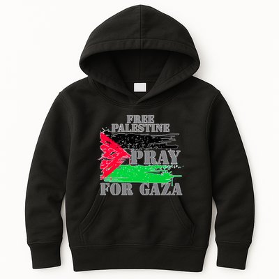 Free Palestine Pray For Gaza Palestinian Flag Kids Hoodie