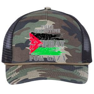 Free Palestine Pray For Gaza Palestinian Flag Retro Rope Trucker Hat Cap