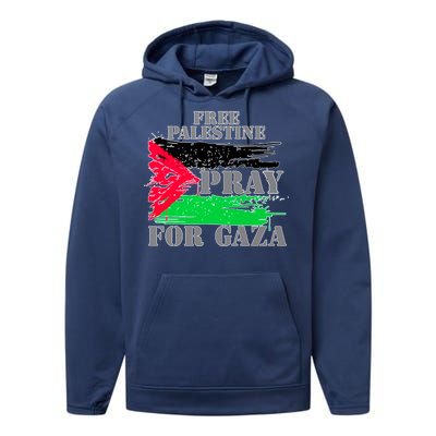 Free Palestine Pray For Gaza Palestinian Flag Performance Fleece Hoodie