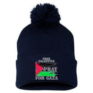 Free Palestine Pray For Gaza Palestinian Flag Pom Pom 12in Knit Beanie