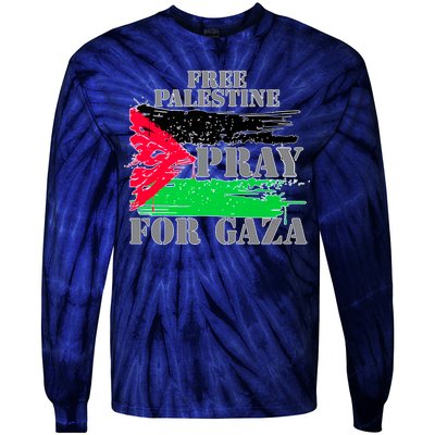 Free Palestine Pray For Gaza Palestinian Flag Tie-Dye Long Sleeve Shirt