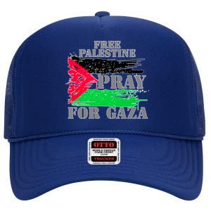 Free Palestine Pray For Gaza Palestinian Flag High Crown Mesh Back Trucker Hat