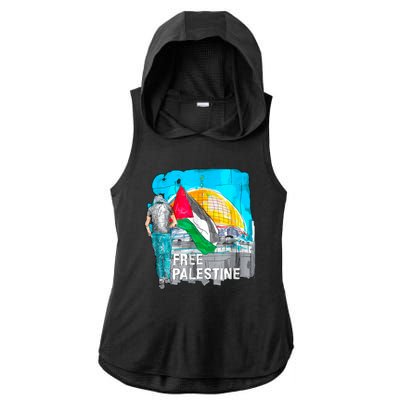 Free Palestine Save Gaza Ilustraion Ladies PosiCharge Tri-Blend Wicking Draft Hoodie Tank