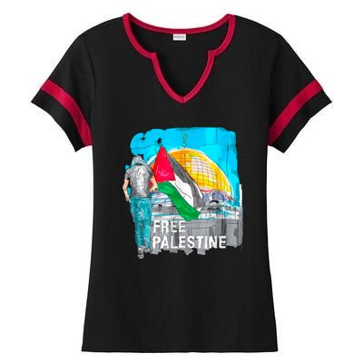 Free Palestine Save Gaza Ilustraion Ladies Halftime Notch Neck Tee