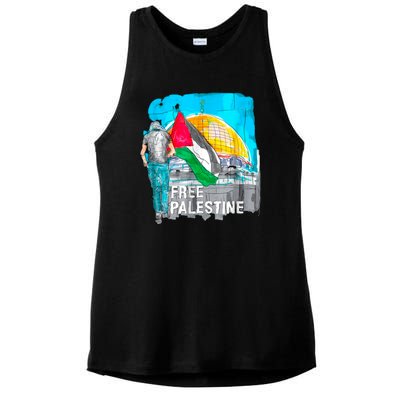 Free Palestine Save Gaza Ilustraion Ladies PosiCharge Tri-Blend Wicking Tank