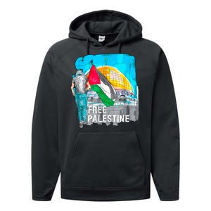 Free Palestine Save Gaza Ilustraion Performance Fleece Hoodie