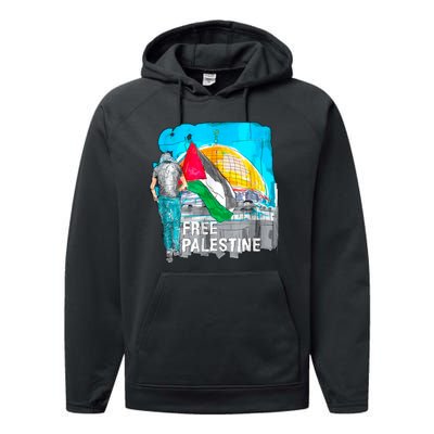 Free Palestine Save Gaza Ilustraion Performance Fleece Hoodie