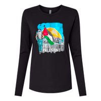 Free Palestine Save Gaza Ilustraion Womens Cotton Relaxed Long Sleeve T-Shirt