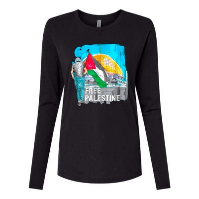 Free Palestine Save Gaza Ilustraion Womens Cotton Relaxed Long Sleeve T-Shirt