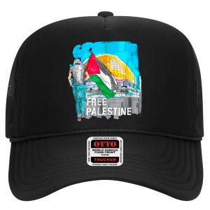 Free Palestine Save Gaza Ilustraion High Crown Mesh Back Trucker Hat