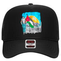 Free Palestine Save Gaza Ilustraion High Crown Mesh Back Trucker Hat