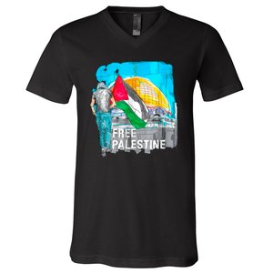 Free Palestine Save Gaza Ilustraion V-Neck T-Shirt