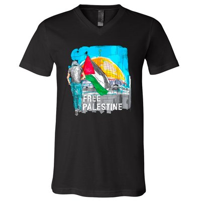 Free Palestine Save Gaza Ilustraion V-Neck T-Shirt