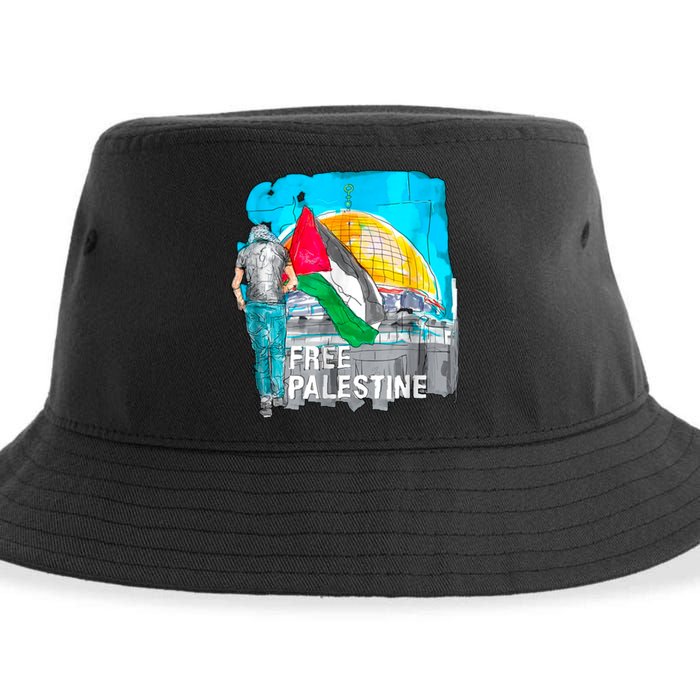 Free Palestine Save Gaza Ilustraion Sustainable Bucket Hat