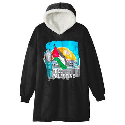 Free Palestine Save Gaza Ilustraion Hooded Wearable Blanket