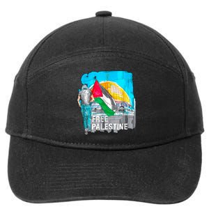 Free Palestine Save Gaza Ilustraion 7-Panel Snapback Hat