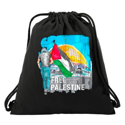 Free Palestine Save Gaza Ilustraion Drawstring Bag