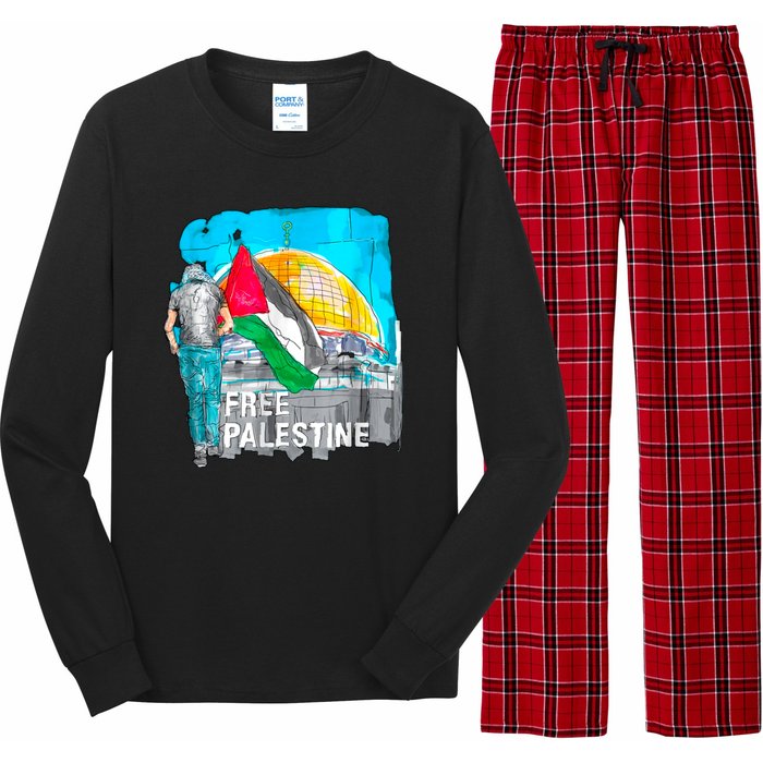 Free Palestine Save Gaza Ilustraion Long Sleeve Pajama Set