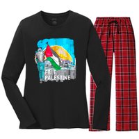 Free Palestine Save Gaza Ilustraion Women's Long Sleeve Flannel Pajama Set 