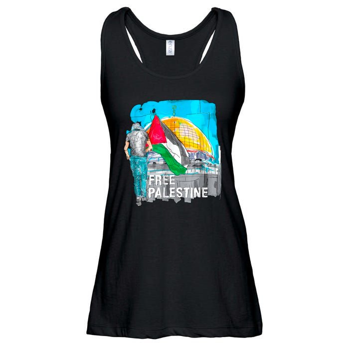 Free Palestine Save Gaza Ilustraion Ladies Essential Flowy Tank