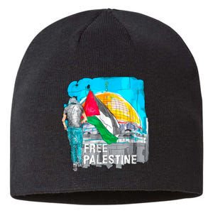 Free Palestine Save Gaza Ilustraion Sustainable Beanie