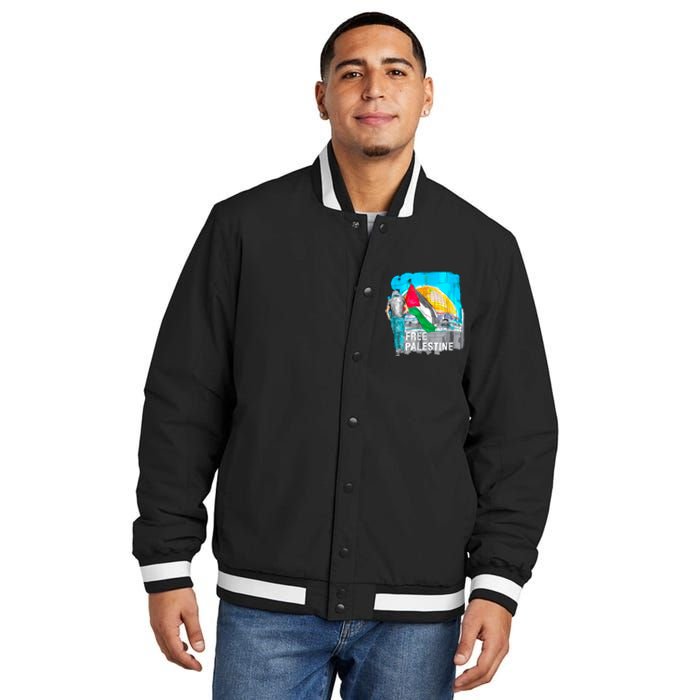 Free Palestine Save Gaza Ilustraion Insulated Varsity Jacket