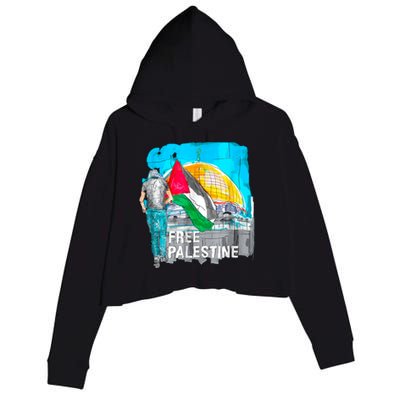 Free Palestine Save Gaza Ilustraion Crop Fleece Hoodie